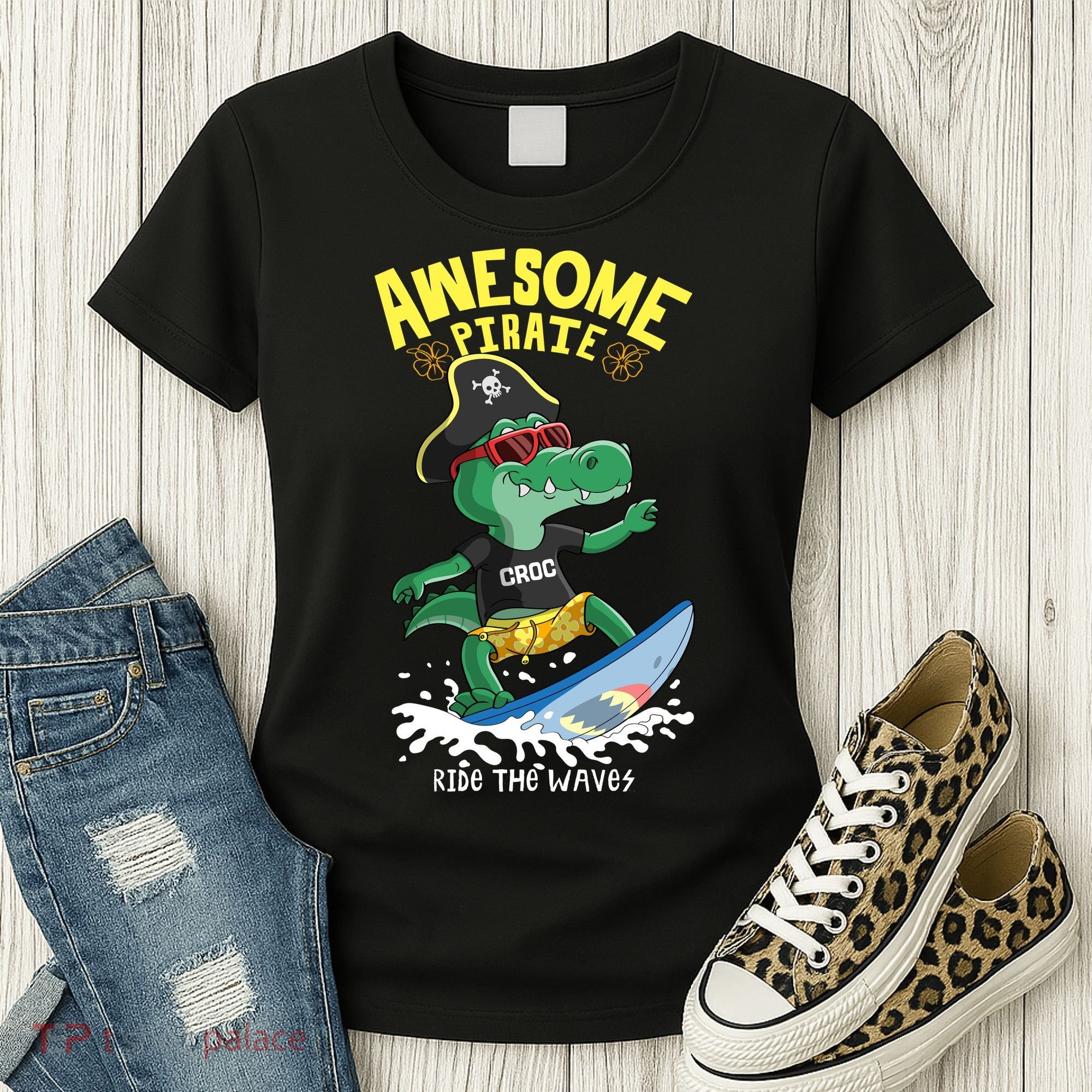 Cool Crocodile Surfing Women's T-Shirt