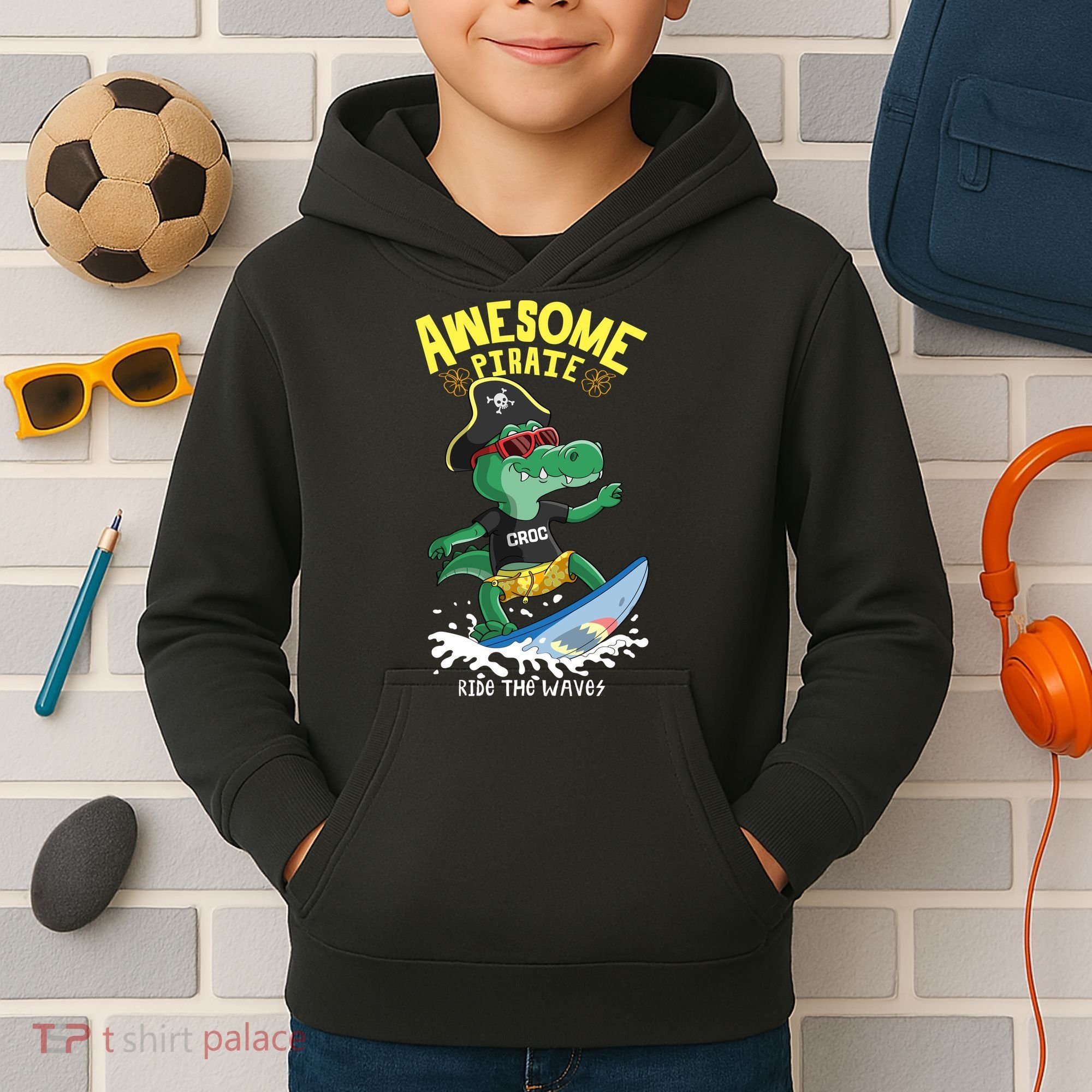 Cool Crocodile Surfing Kids Hoodie