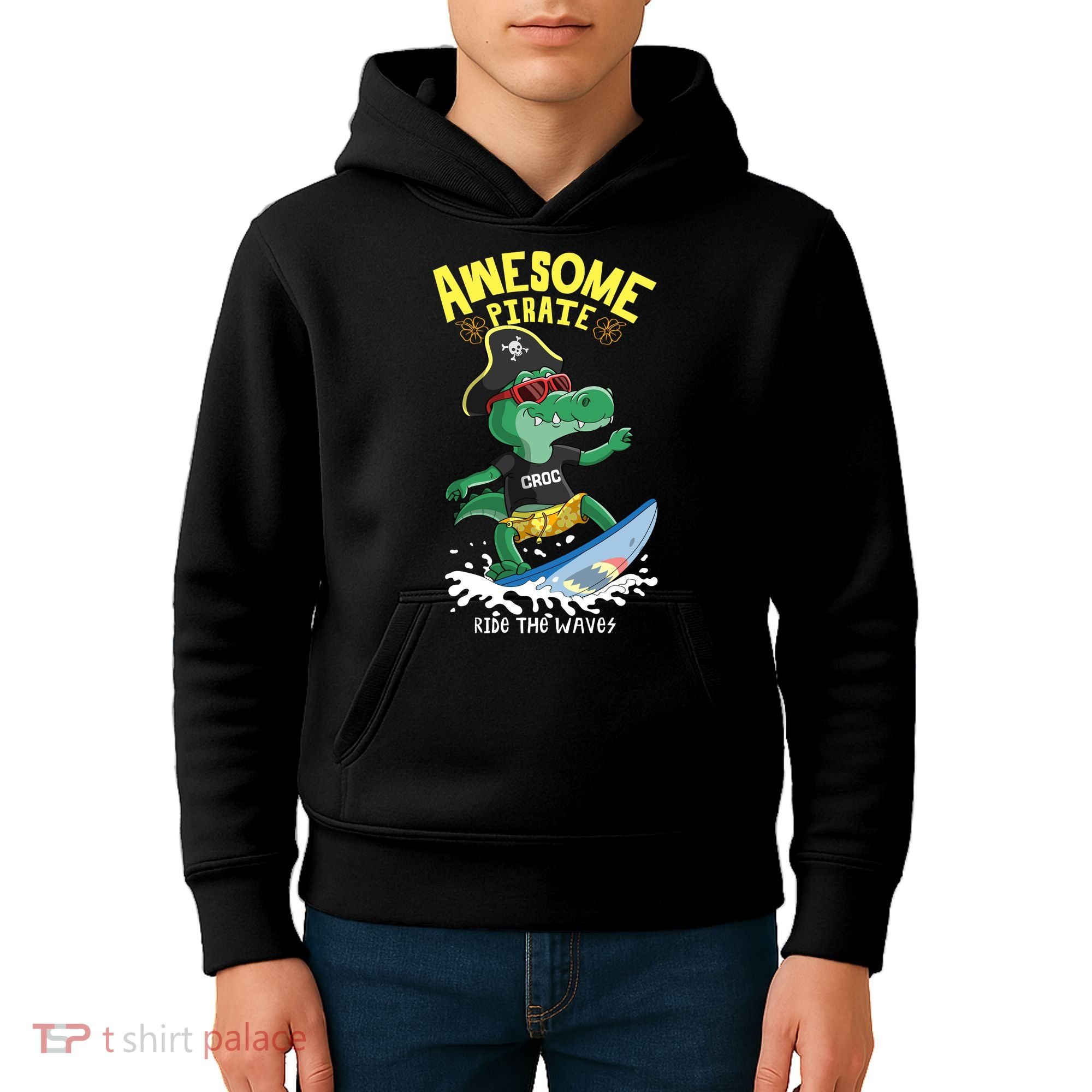Cool Crocodile Surfing Kids Hoodie