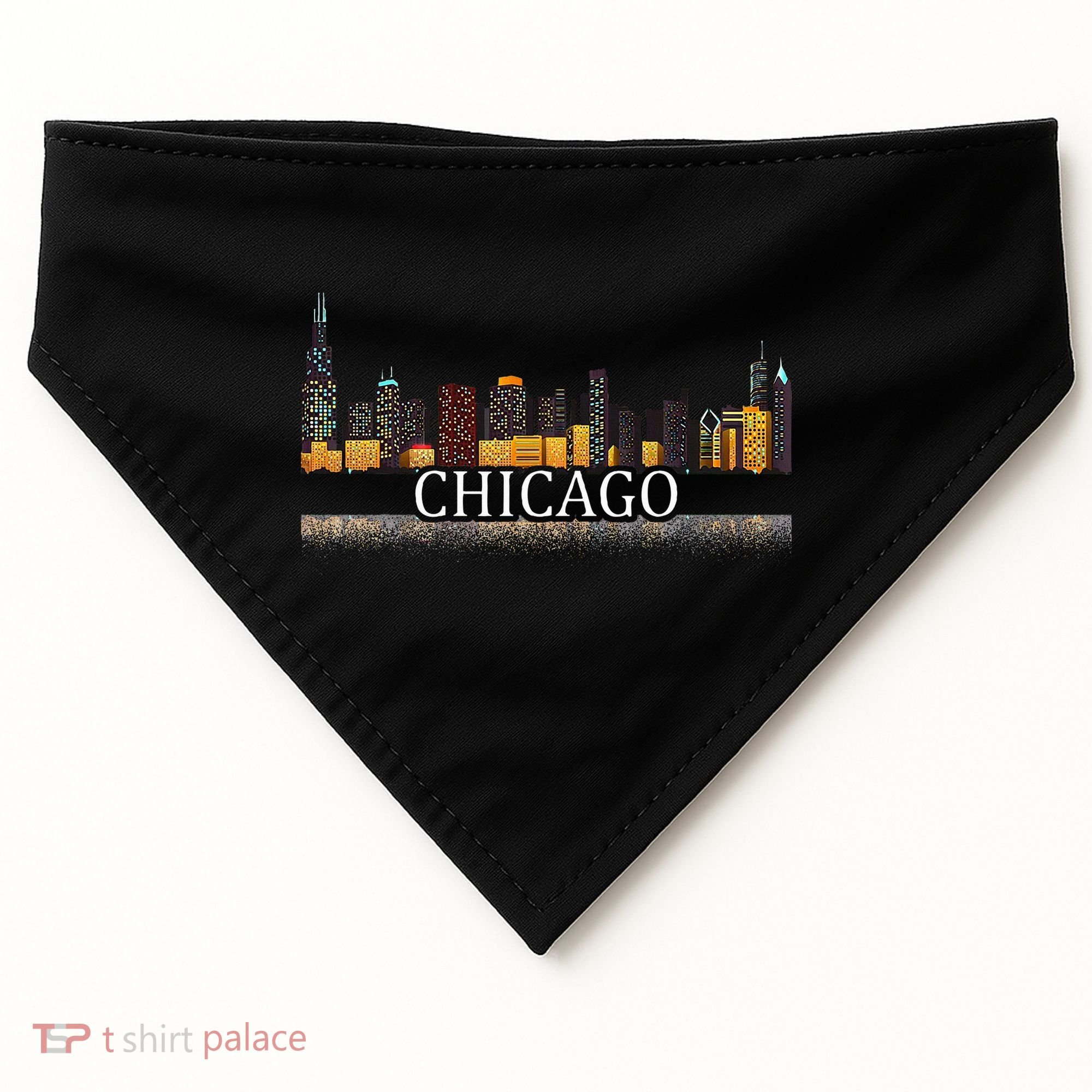 Chicago City Skyline Lights At Night USA-Made Doggie Bandana