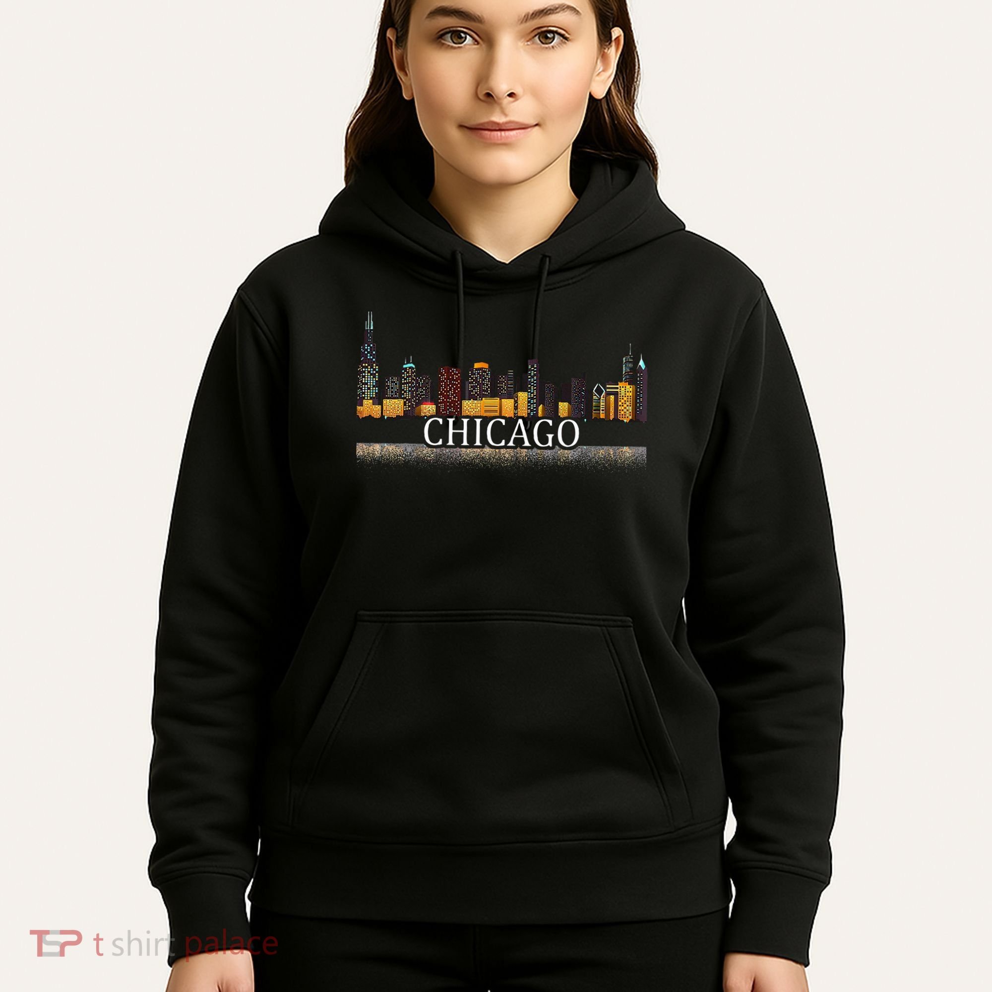 Chicago City Skyline Lights At Night Hoodie