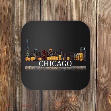 Chicago City Skyline Lights At Night Coaster