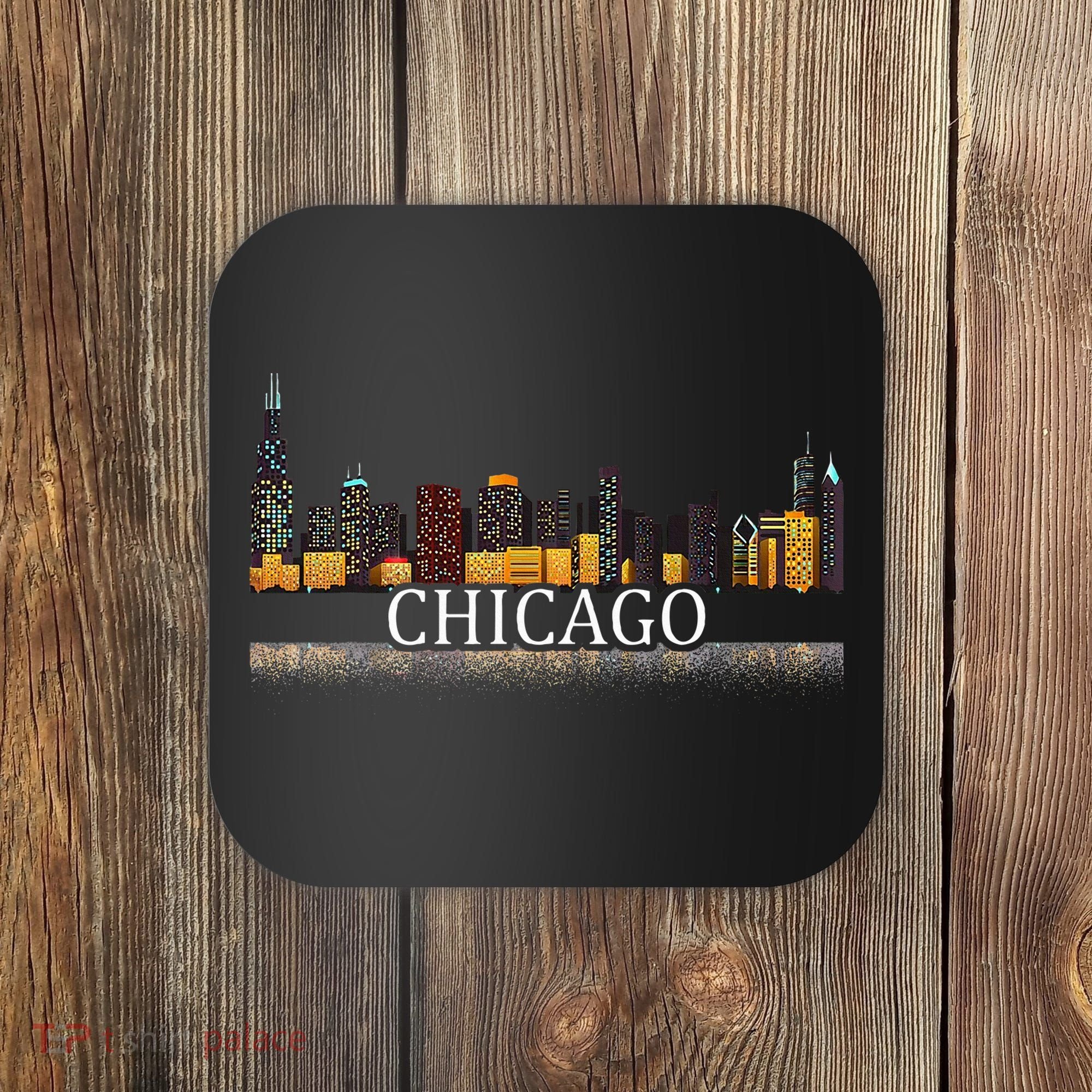 Chicago City Skyline Lights At Night Coaster