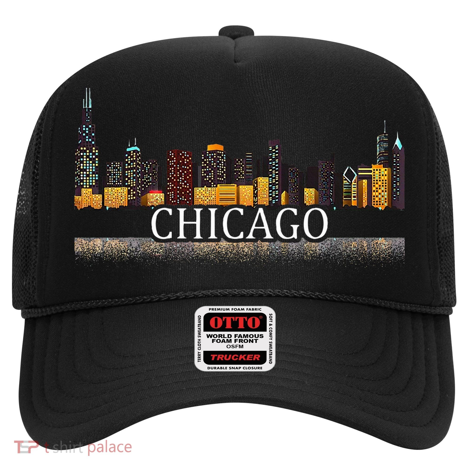 Chicago City Skyline Lights At Night Hat