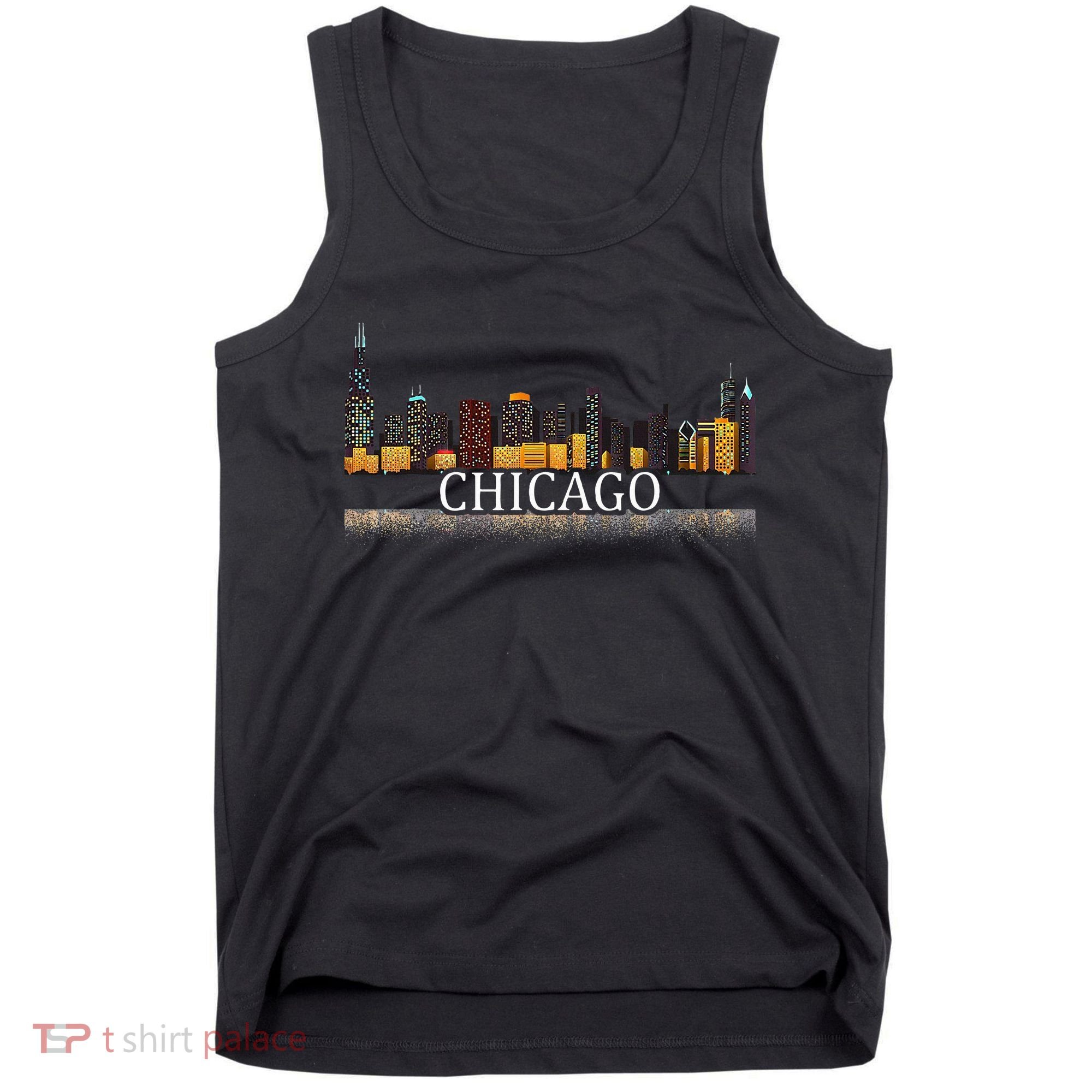 Chicago City Skyline Lights At Night Tank Top