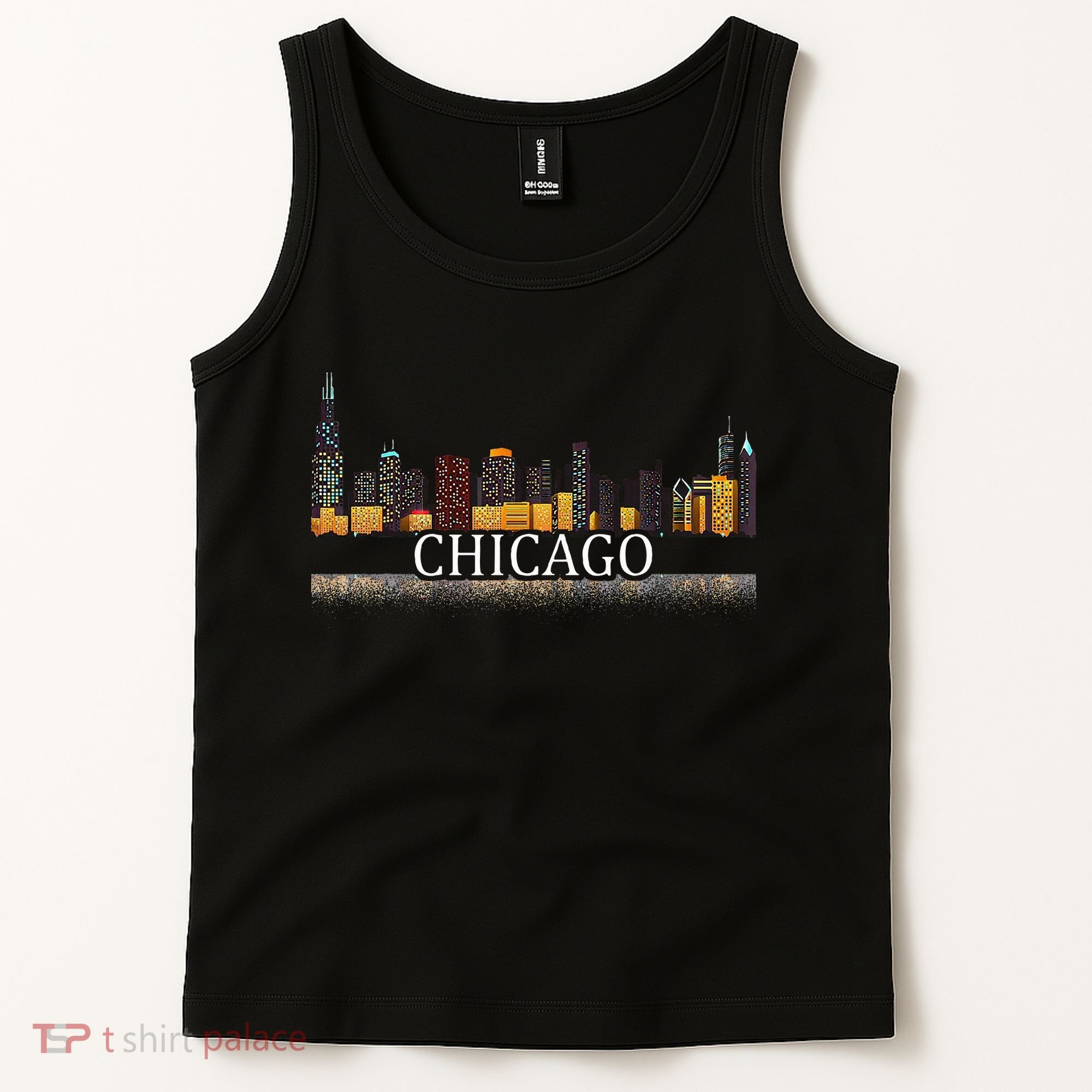 Chicago City Skyline Lights At Night Tank Top