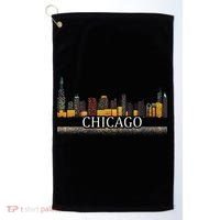 Chicago City Skyline Lights At Night Golf Towel thumb 0
