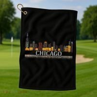 Chicago City Skyline Lights At Night Golf Towel thumb 1