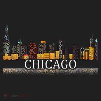 Chicago City Skyline Lights At Night Golf Towel thumb 3