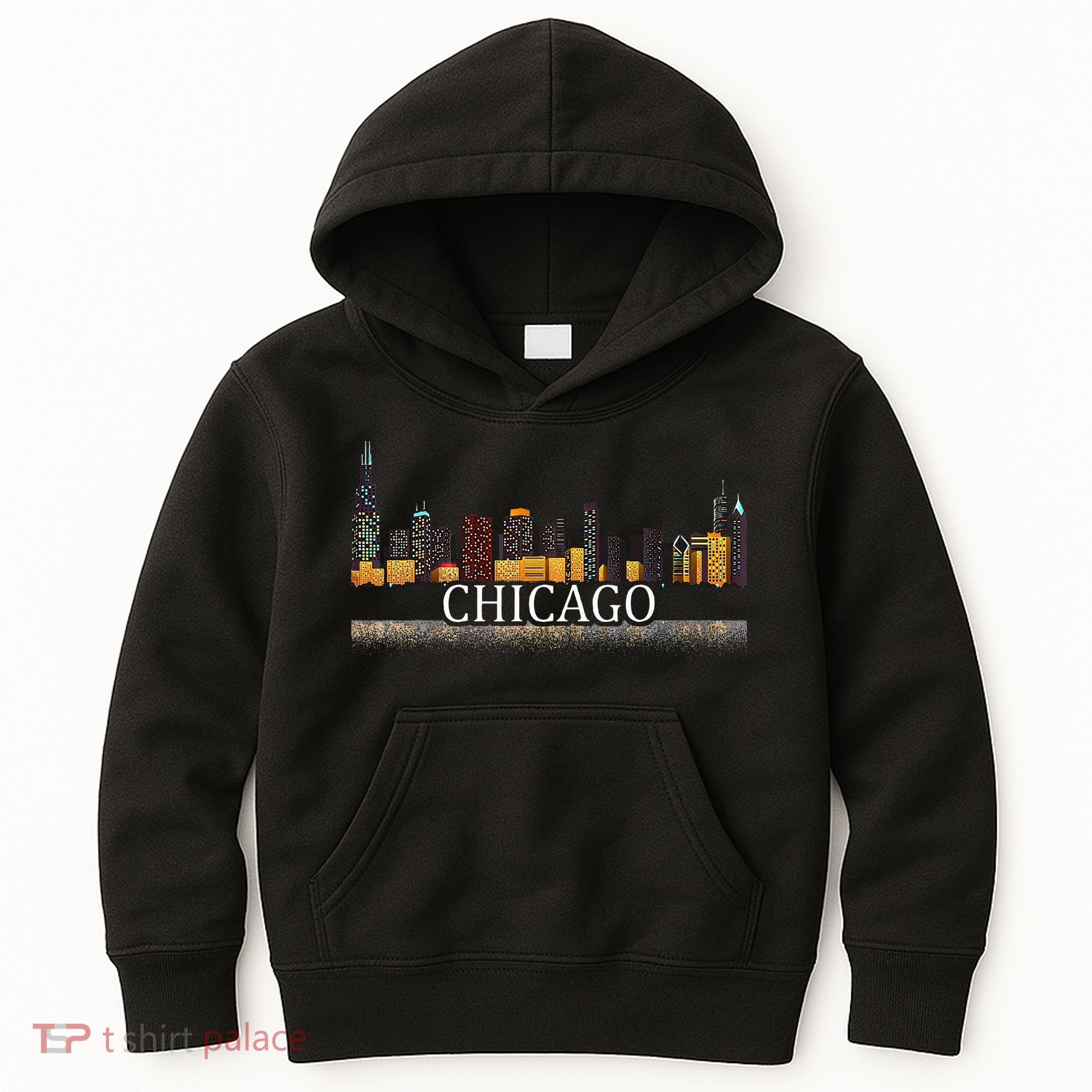 Chicago City Skyline Lights At Night Kids Hoodie