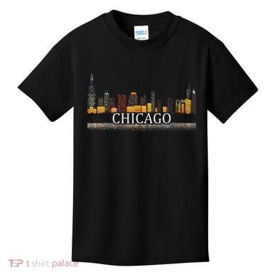 Chicago City Skyline Lights At Night Kids T-Shirt