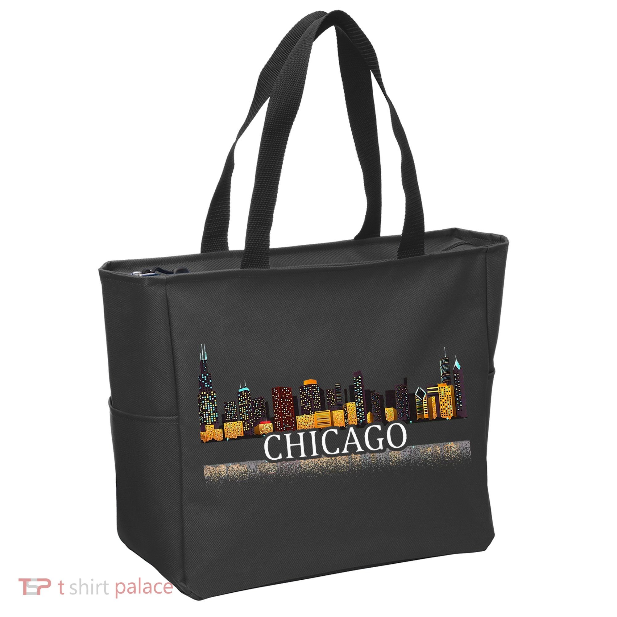 Chicago City Skyline Lights At Night Tote Bag