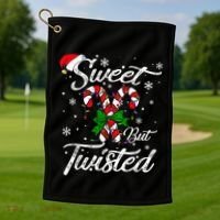 Candy Cane Sweet But Twisted Funny Merry Christmas Xmas Golf Towel thumb 1