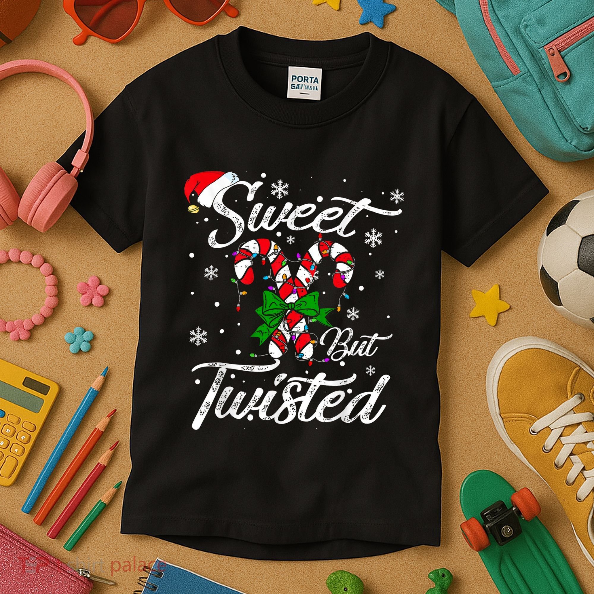 Candy Cane Sweet But Twisted Funny Merry Christmas Xmas Kids T-Shirt