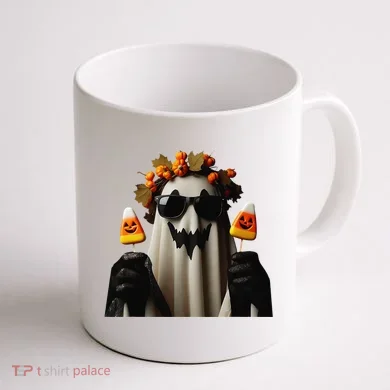 Candy Corn Spooky Ghost Halloween Pumpkin Coffee Mug back