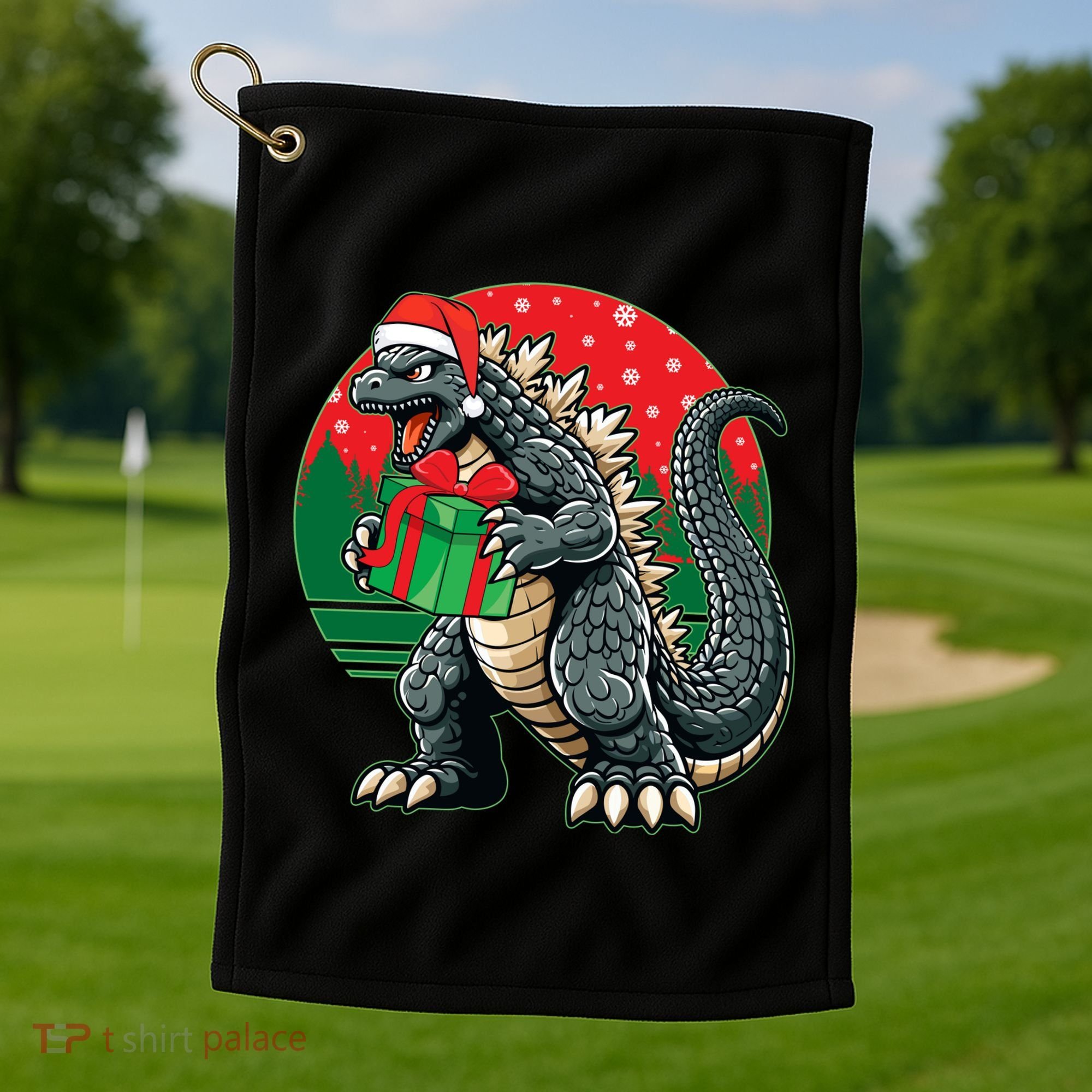 Cool Christmas Santa Japanese Monster Kaiju Golf Towel