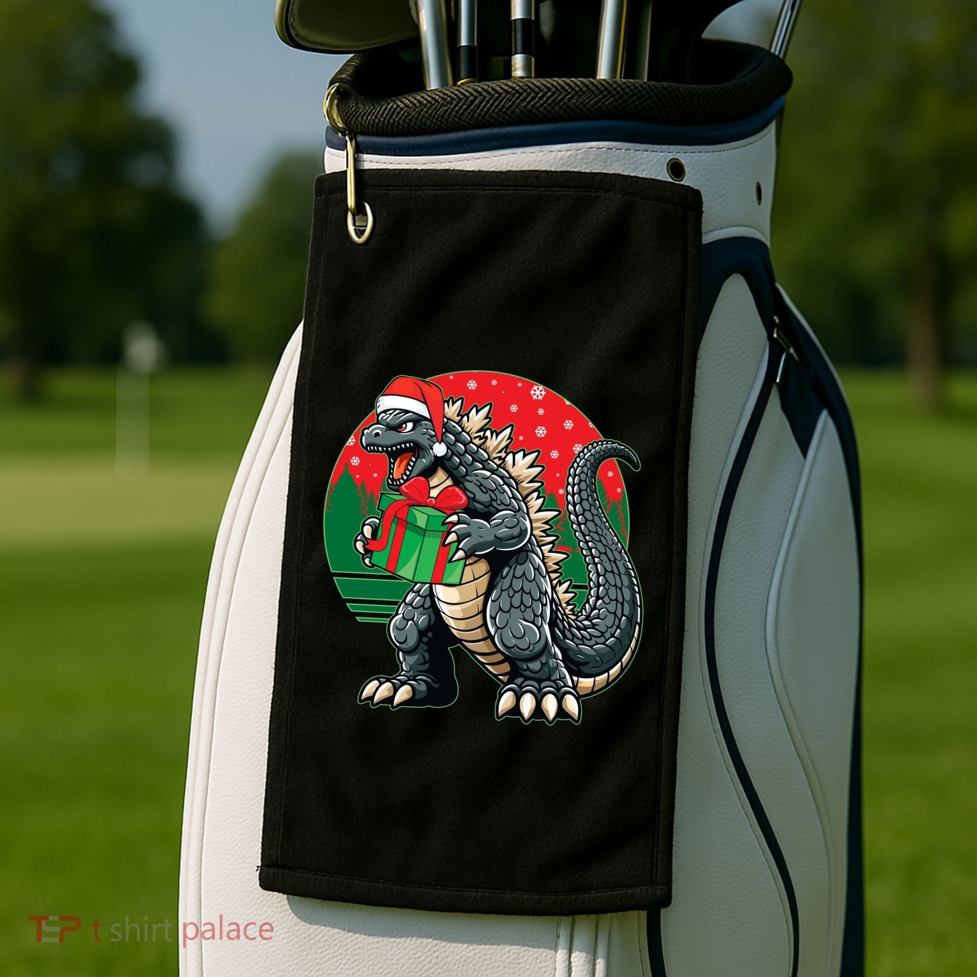 Cool Christmas Santa Japanese Monster Kaiju Golf Towel