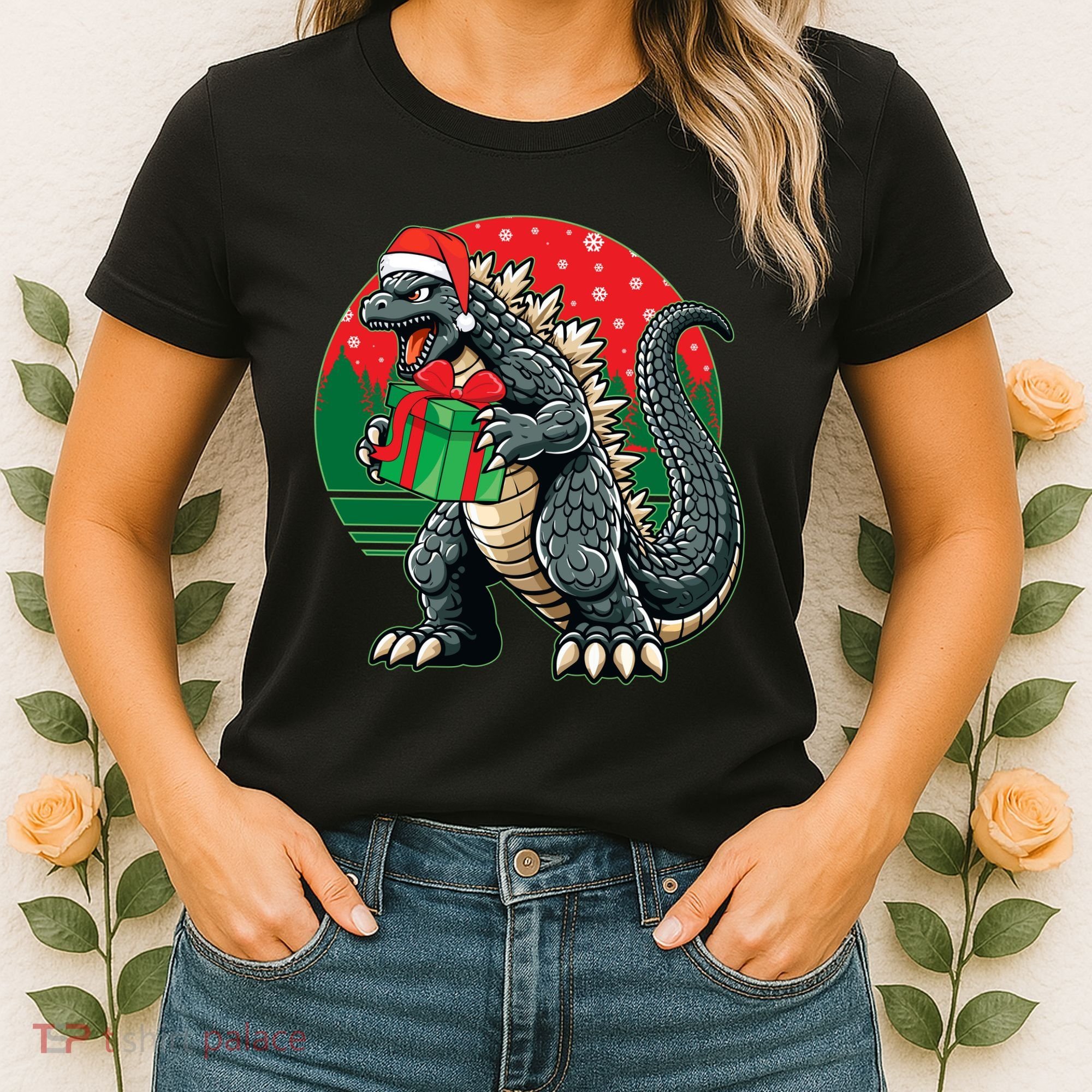 Cool Christmas Santa Japanese Monster Kaiju Women's T-Shirt