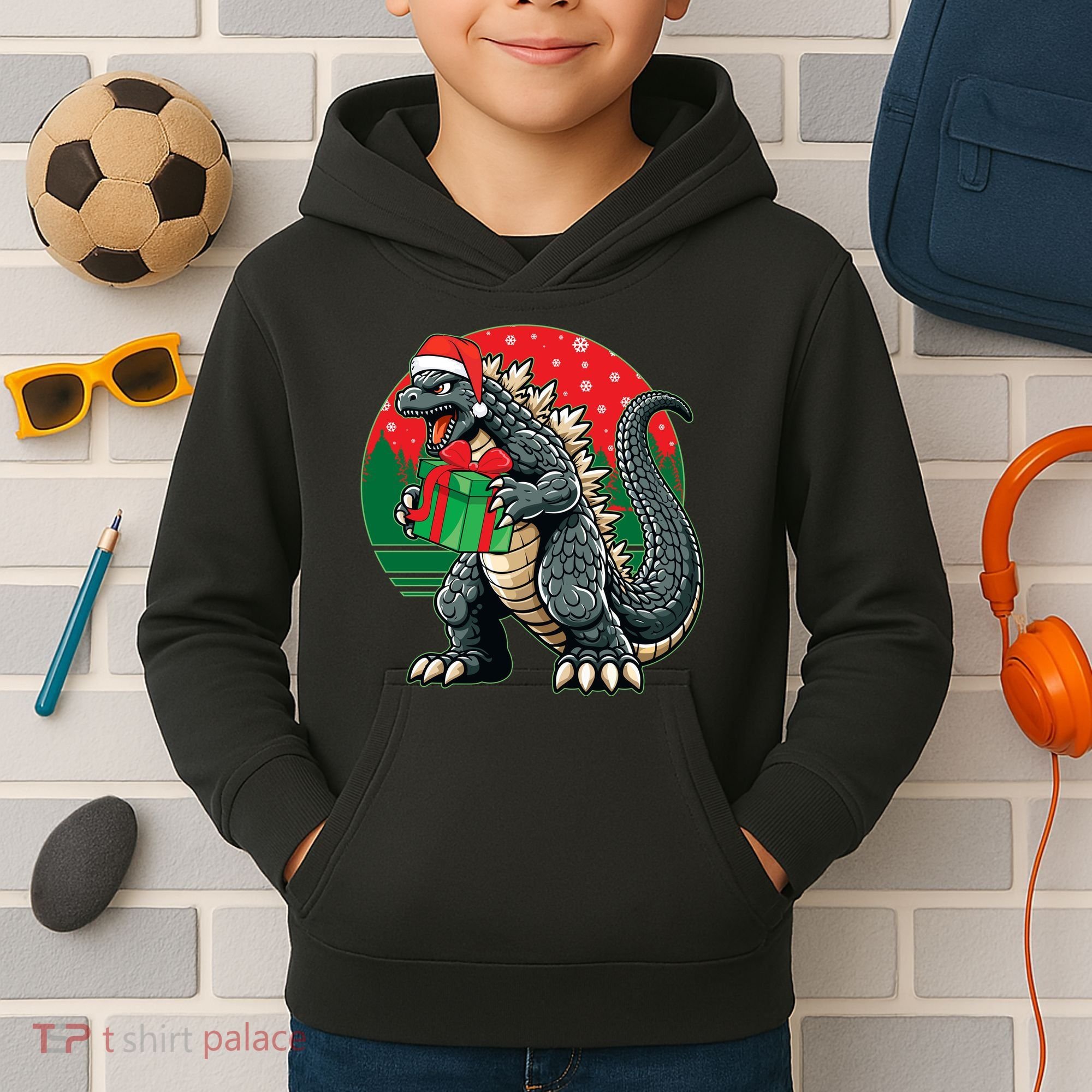 Cool Christmas Santa Japanese Monster Kaiju Kids Hoodie