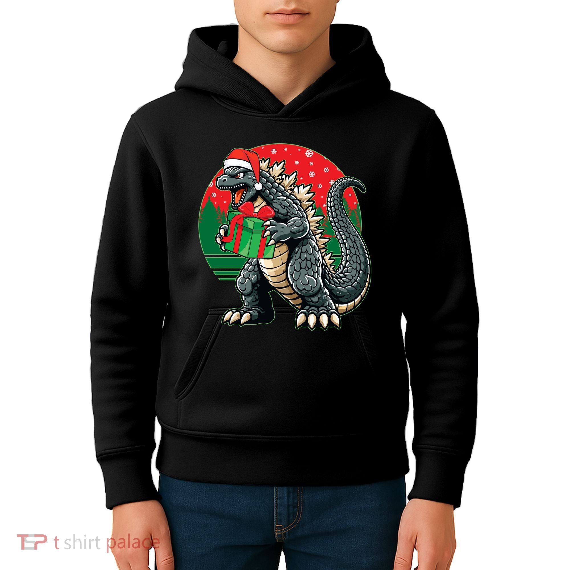 Cool Christmas Santa Japanese Monster Kaiju Kids Hoodie