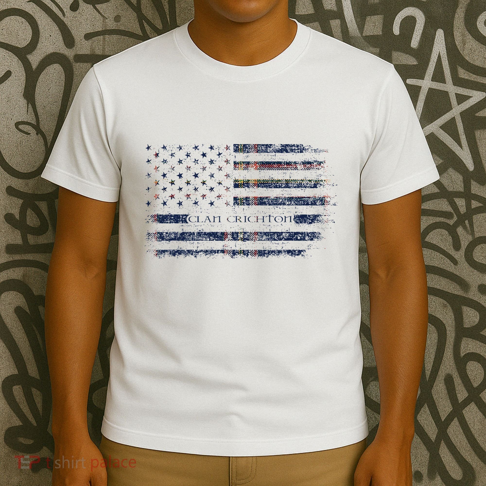Clan Crichton Scottish Tartan Us Flag Kilt Scotland T-Shirt