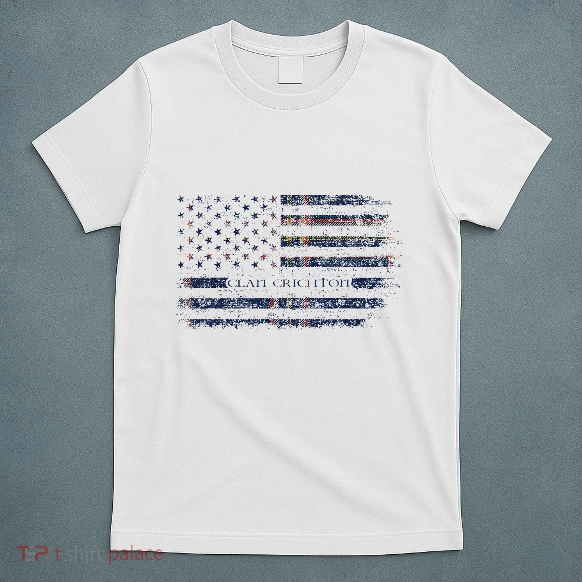 Clan Crichton Scottish Tartan Us Flag Kilt Scotland T-Shirt