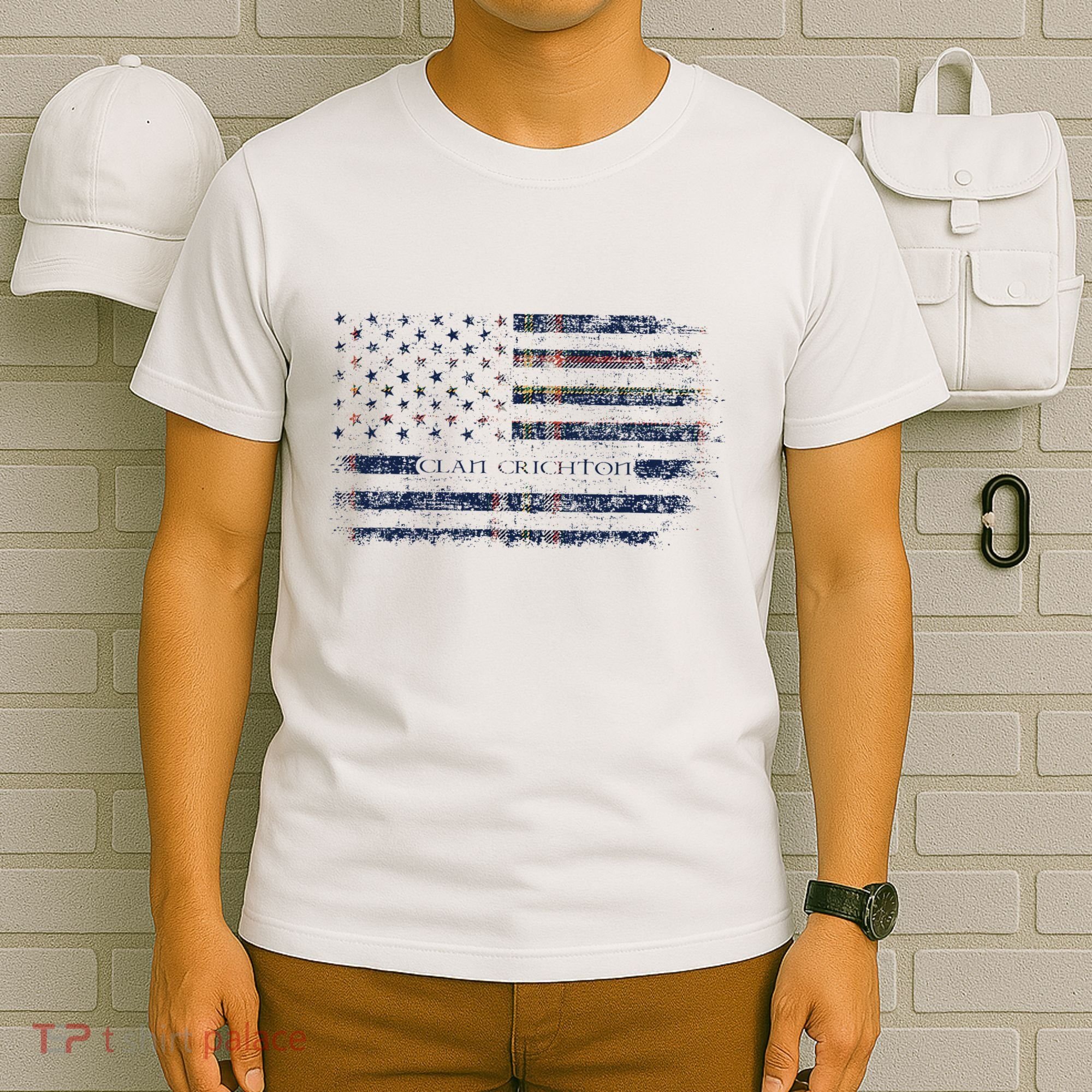 Clan Crichton Scottish Tartan Us Flag Kilt Scotland T-Shirt