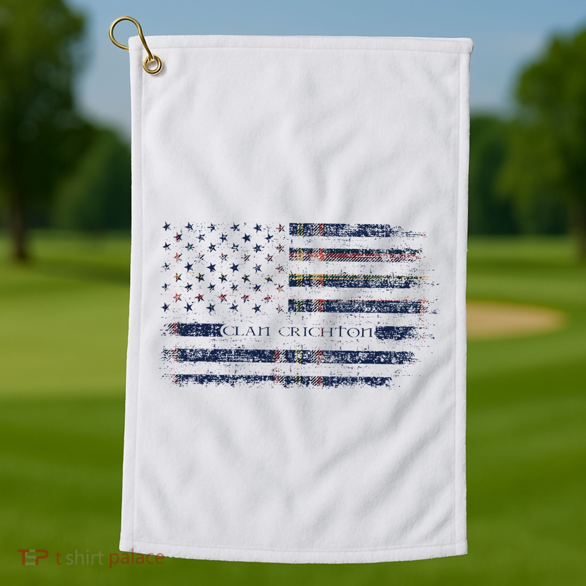 Clan Crichton Scottish Tartan Us Flag Kilt Scotland Golf Towel