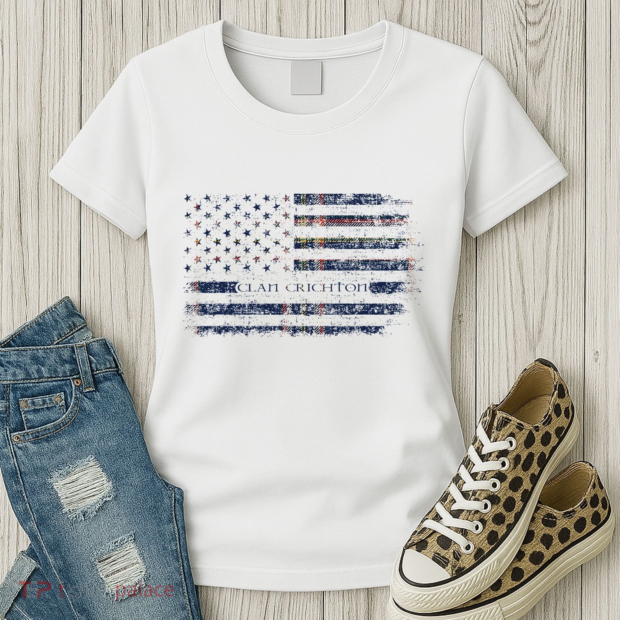 Clan Crichton Scottish Tartan Us Flag Kilt Scotland Women's T-Shirt