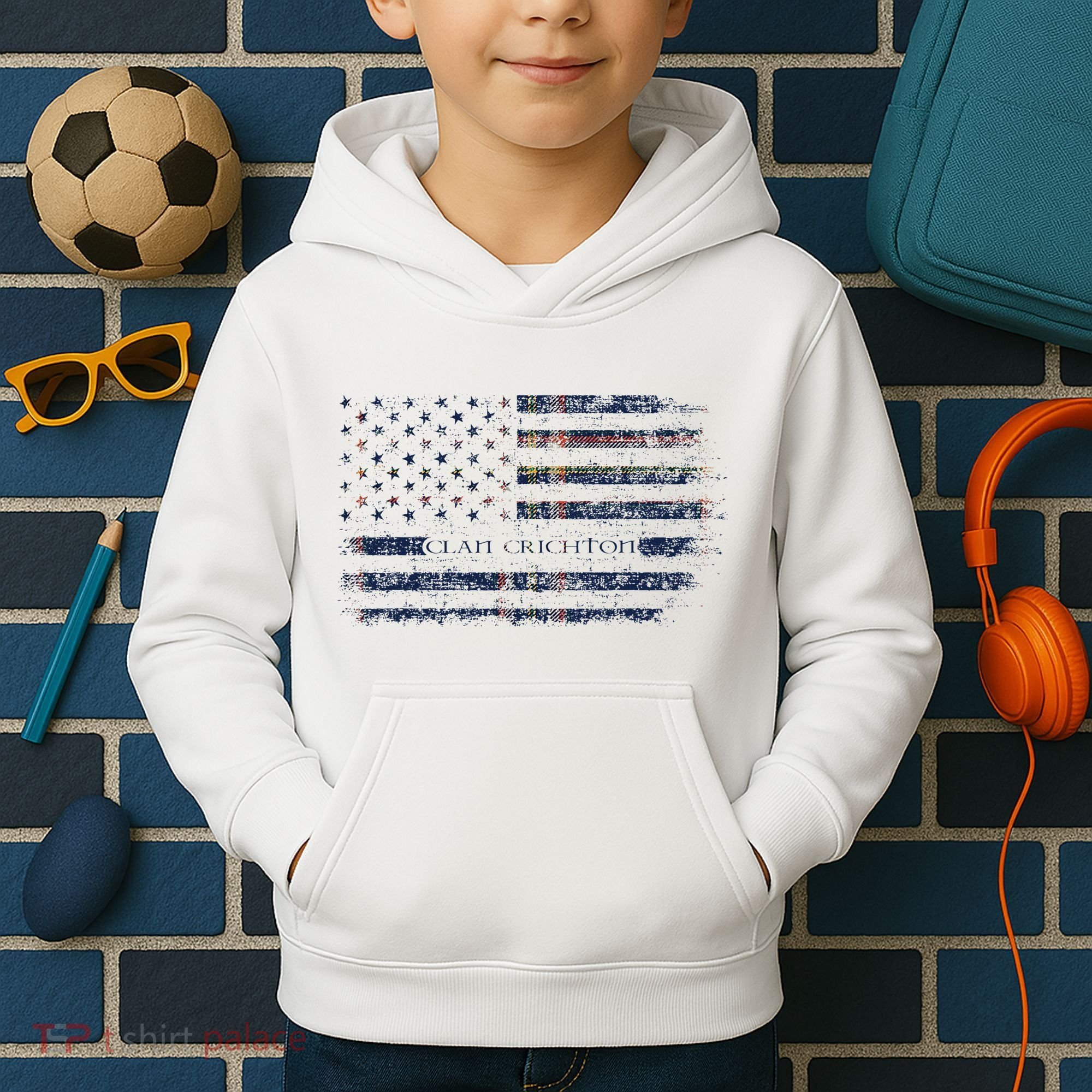 Clan Crichton Scottish Tartan Us Flag Kilt Scotland Kids Hoodie