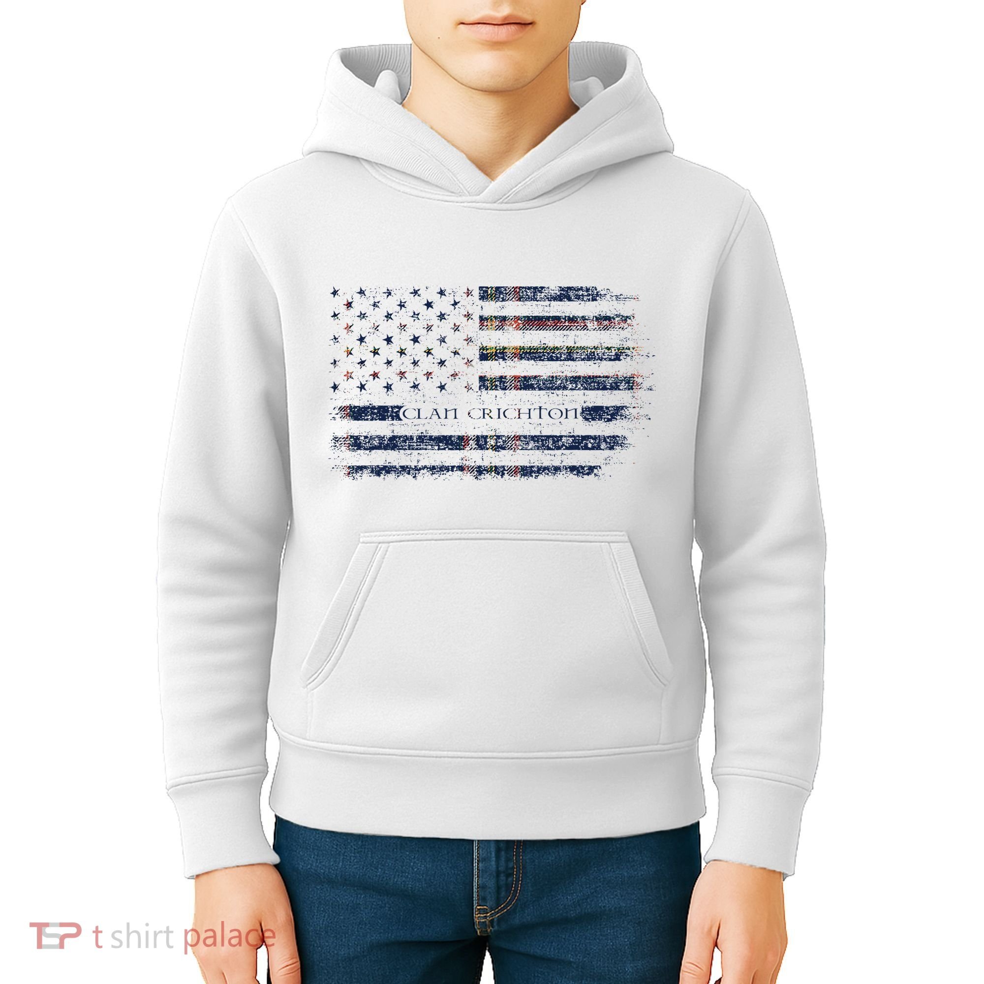 Clan Crichton Scottish Tartan Us Flag Kilt Scotland Kids Hoodie