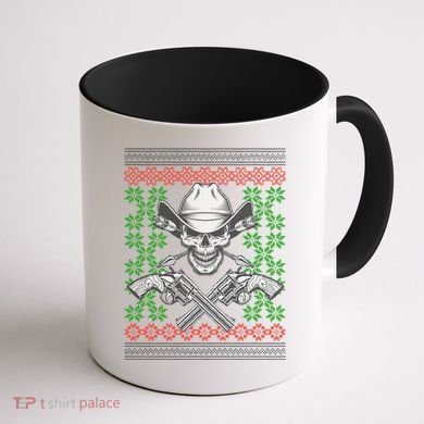 Cool Cowboy Skull Ugly Christmas Sweater Coffee Mug back