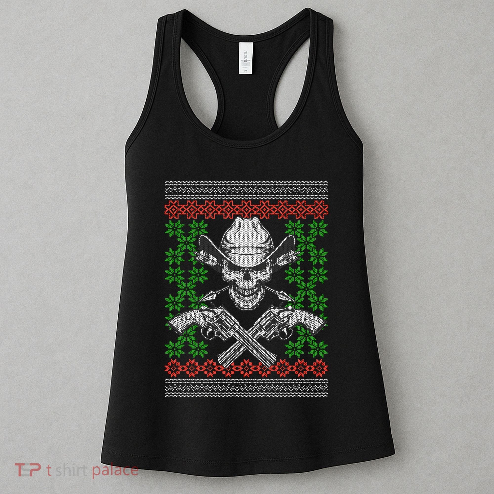 Cool Cowboy Skull Ugly Christmas Sweater Women's Tank Top