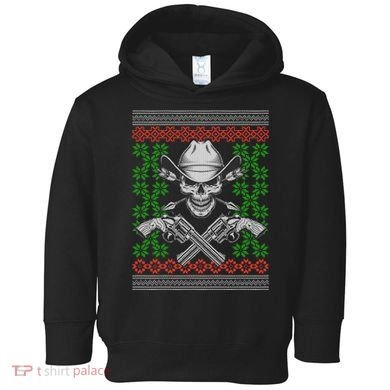 Cool Cowboy Skull Ugly Christmas Sweater Toddler Hoodie