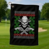 Cool Cowboy Skull Ugly Christmas Sweater Golf Towel thumb 1
