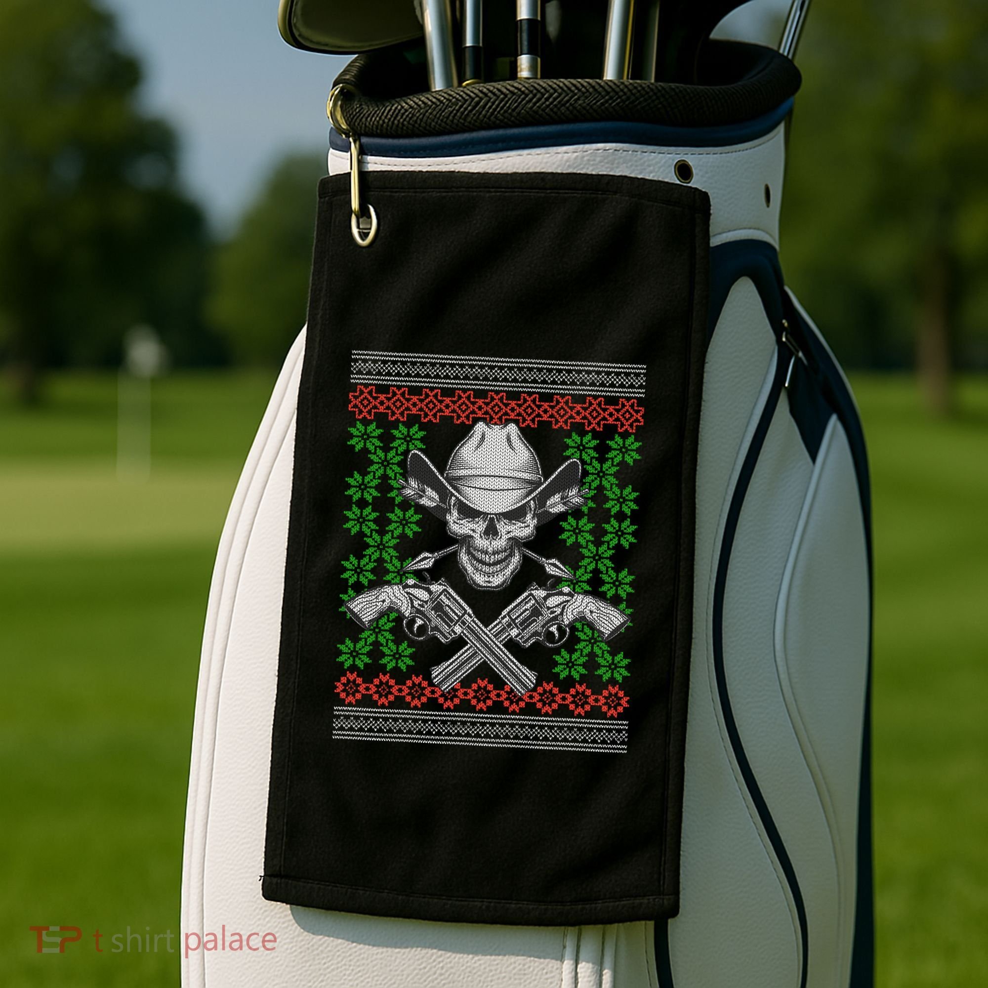Cool Cowboy Skull Ugly Christmas Sweater Golf Towel