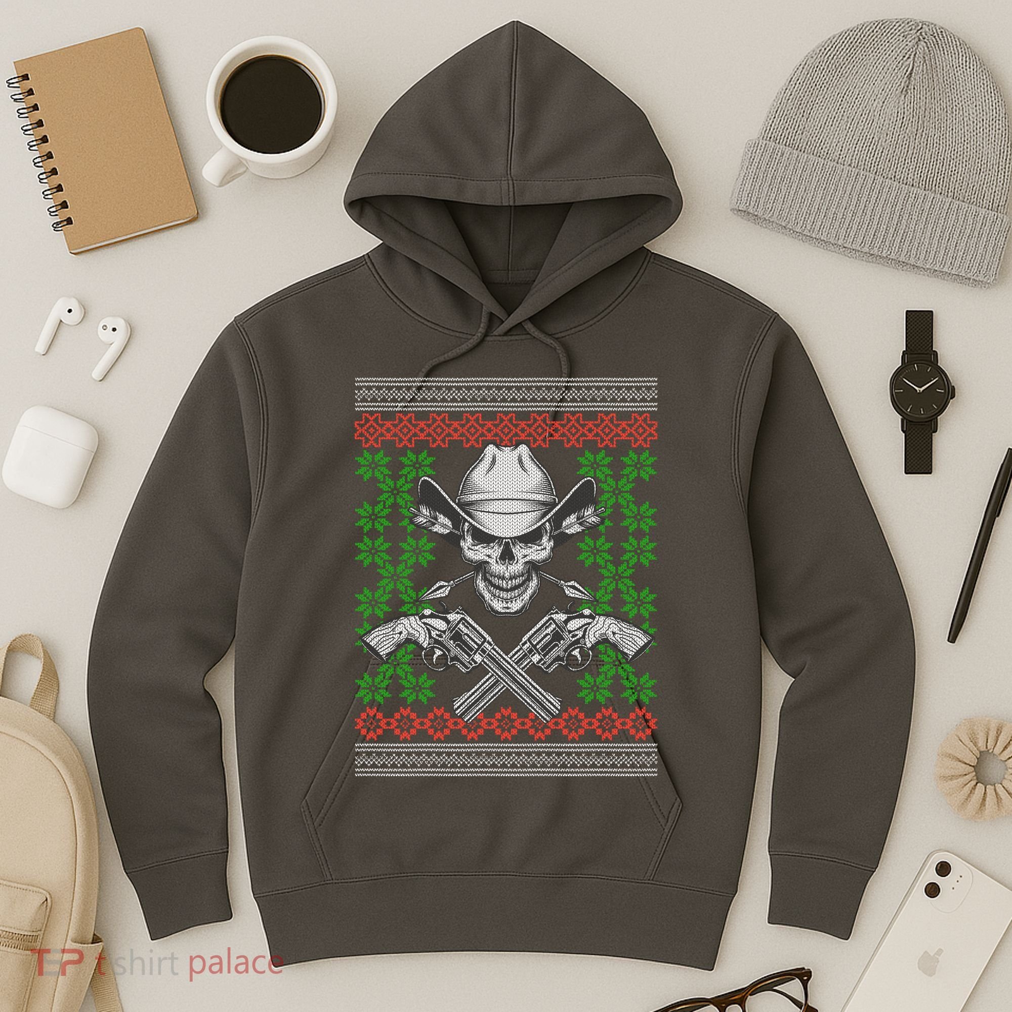Cool Cowboy Skull Ugly Christmas Sweater Hoodie