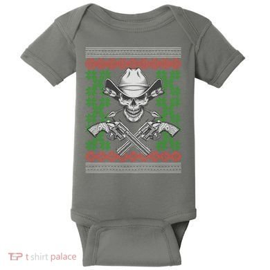Cool Cowboy Skull Ugly Christmas Sweater Baby Bodysuit