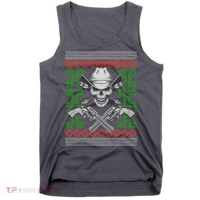 Cool Cowboy Skull Ugly Christmas Sweater Tank Top