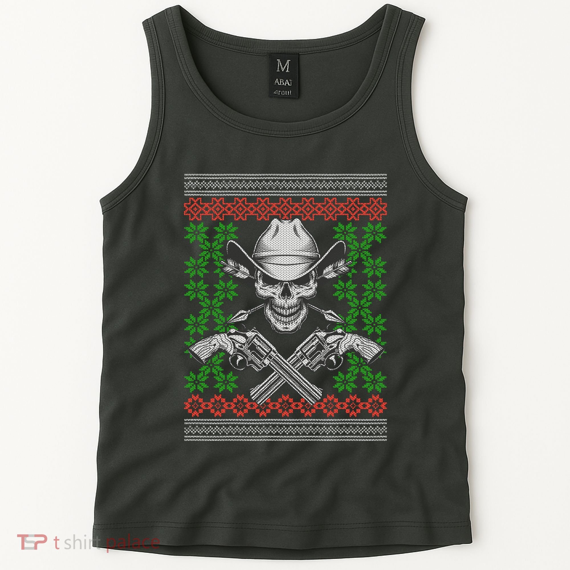 Cool Cowboy Skull Ugly Christmas Sweater Tank Top