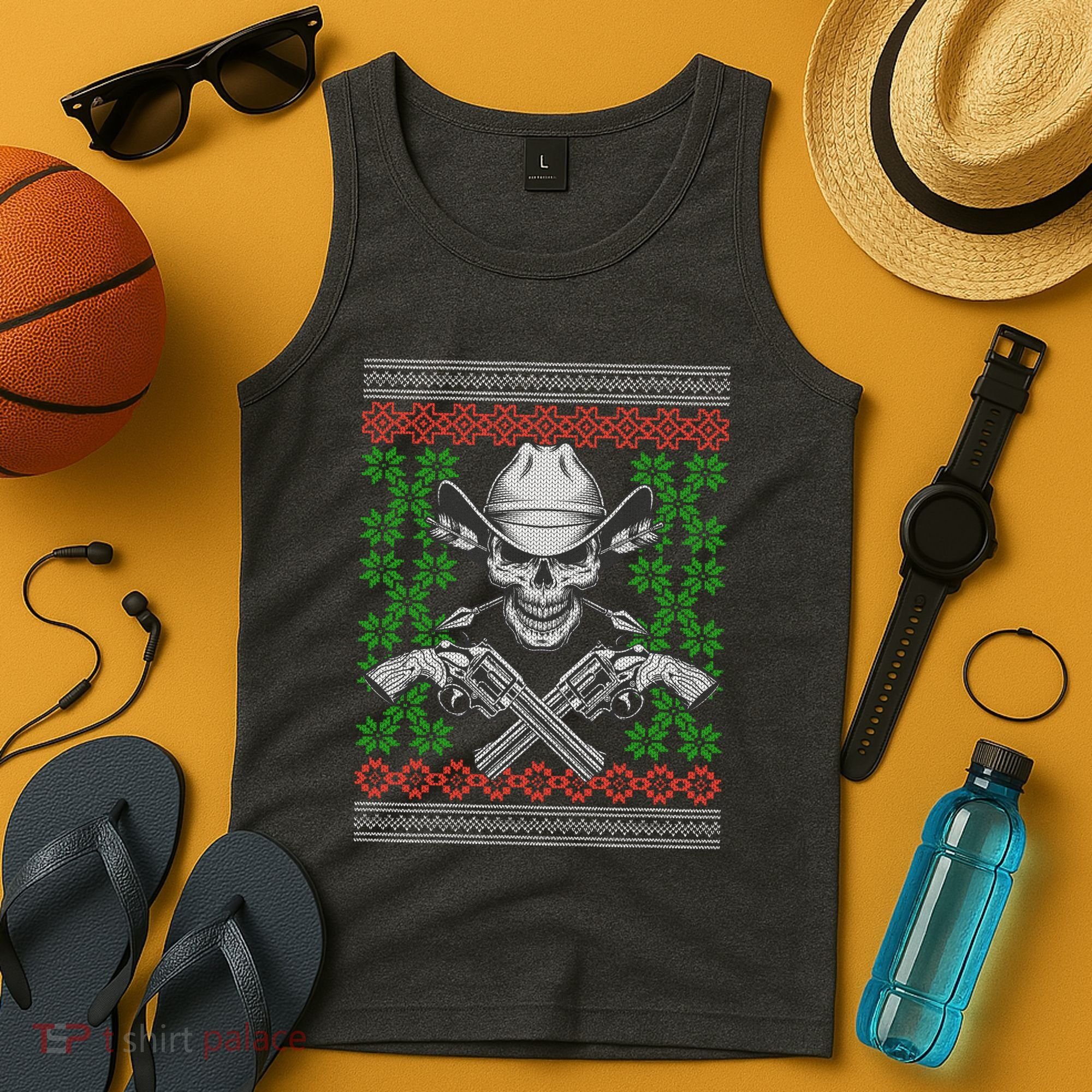 Cool Cowboy Skull Ugly Christmas Sweater Tank Top