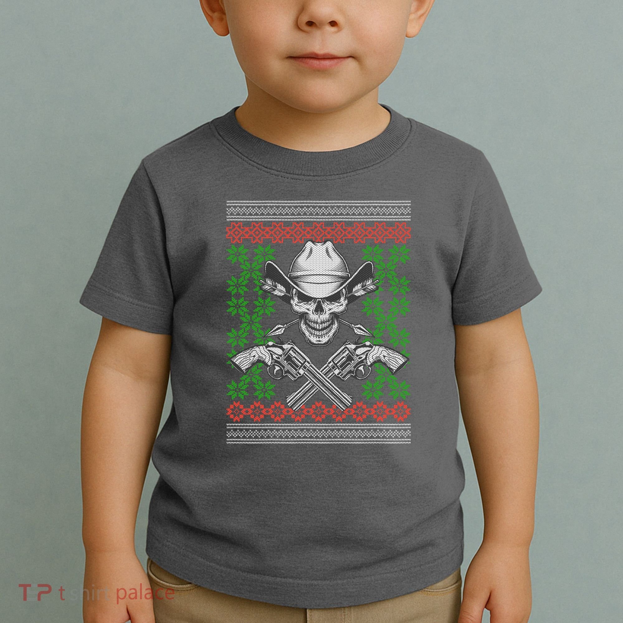 Cool Cowboy Skull Ugly Christmas Sweater Toddler T-Shirt