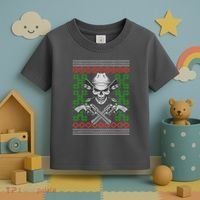 Cool Cowboy Skull Ugly Christmas Sweater Toddler T-Shirt thumb 3