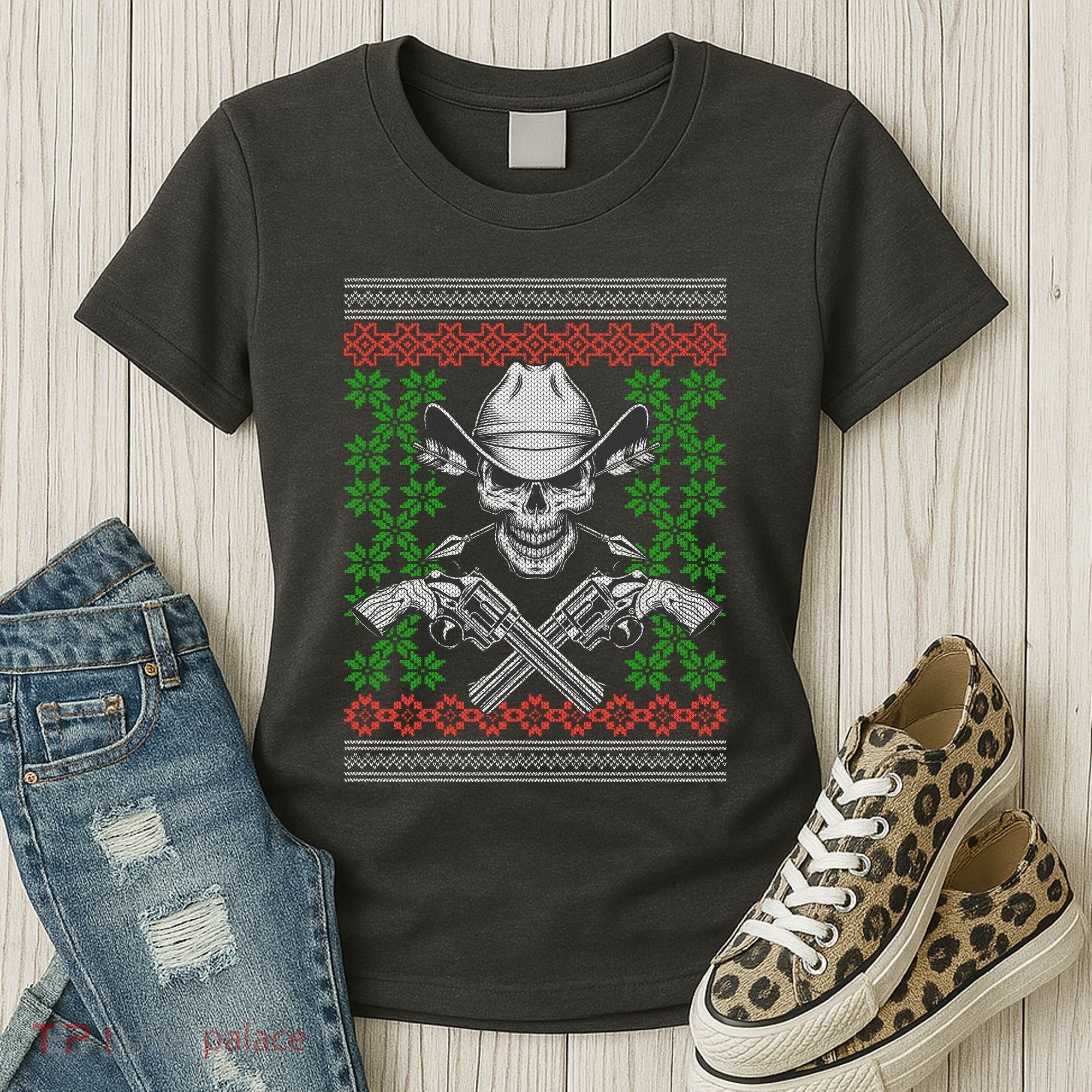 Cool Cowboy Skull Ugly Christmas Sweater Women's T-Shirt