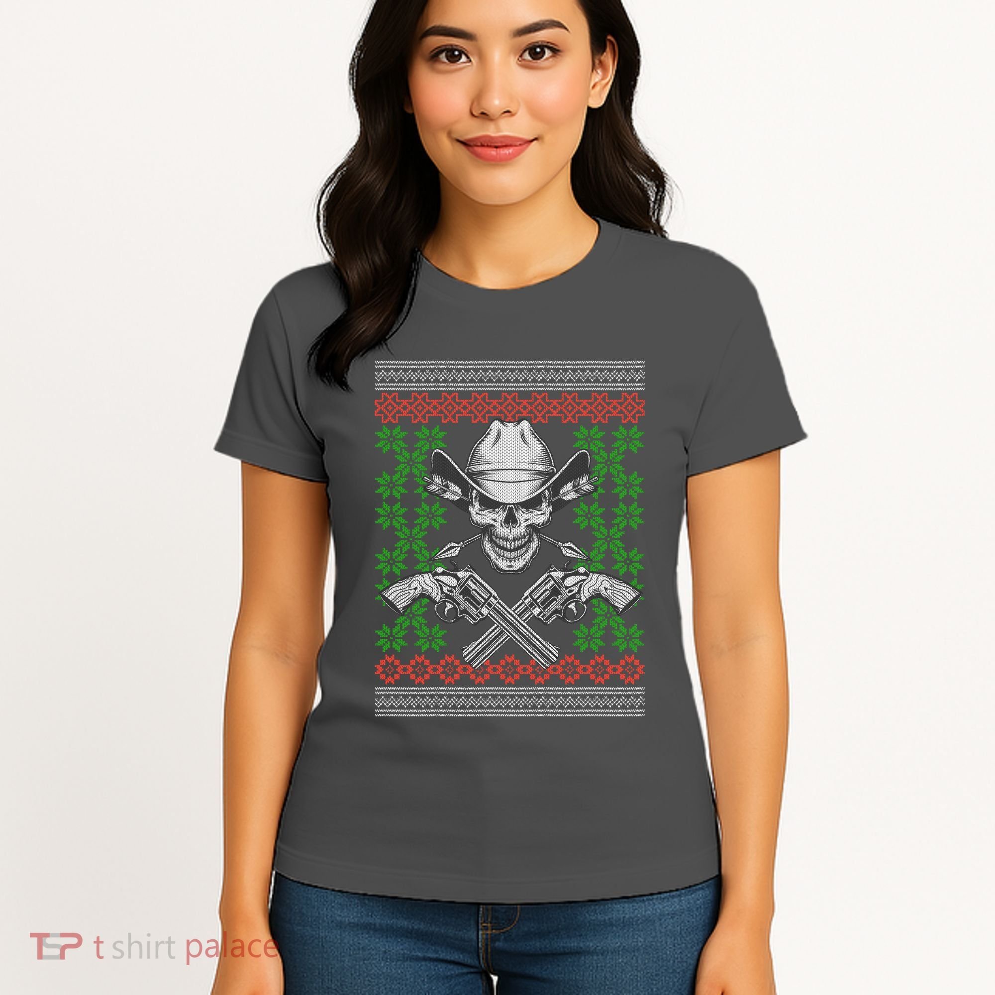 Cool Cowboy Skull Ugly Christmas Sweater Women's T-Shirt