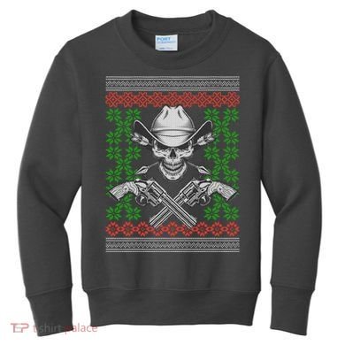 Cool Cowboy Skull Ugly Christmas Sweater Kids Sweatshirt