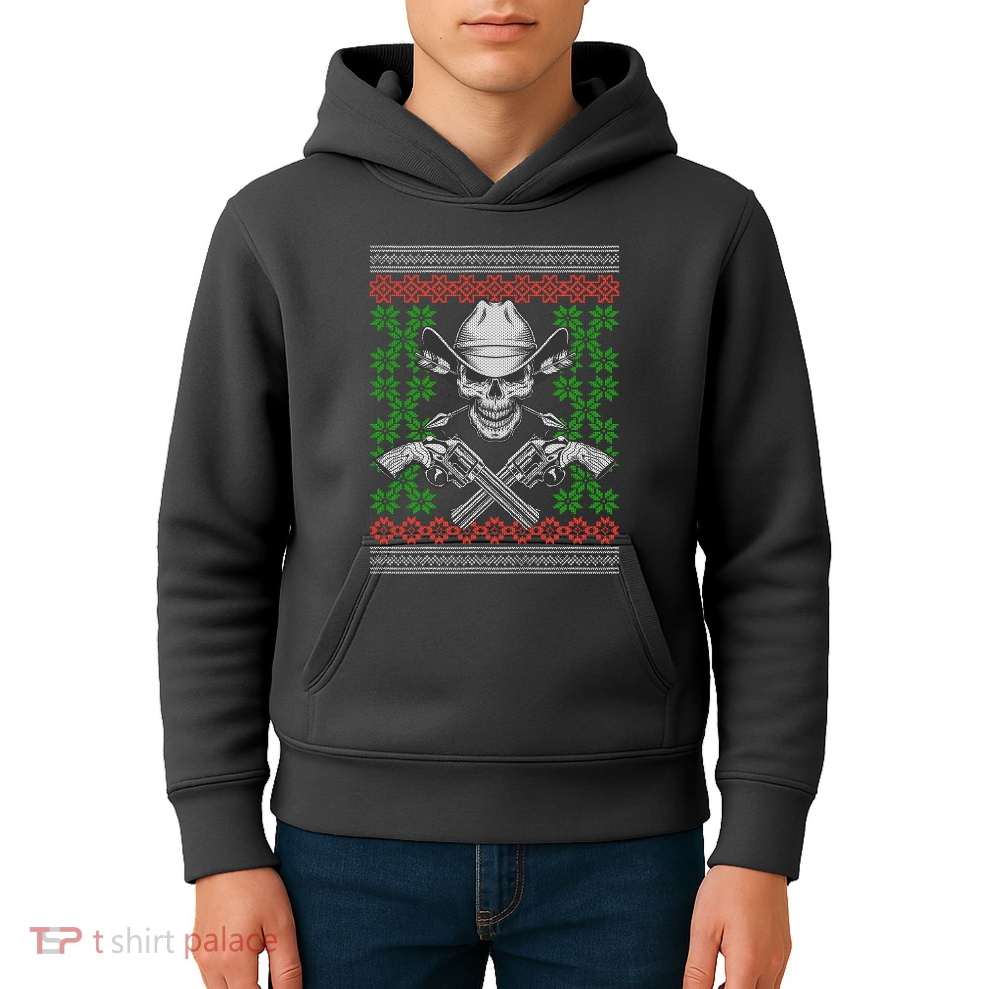 Cool Cowboy Skull Ugly Christmas Sweater Kids Hoodie