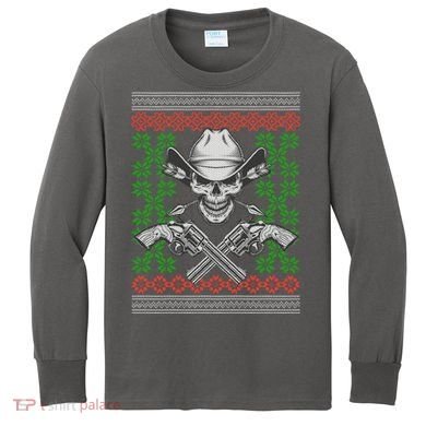 Cool Cowboy Skull Ugly Christmas Sweater Kids Long Sleeve Shirt
