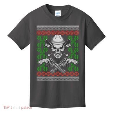 Cool Cowboy Skull Ugly Christmas Sweater Kids T-Shirt