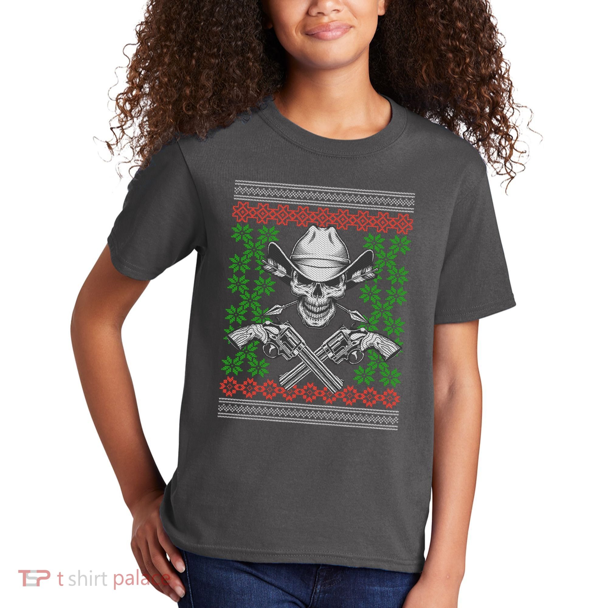 Cool Cowboy Skull Ugly Christmas Sweater Kids T-Shirt